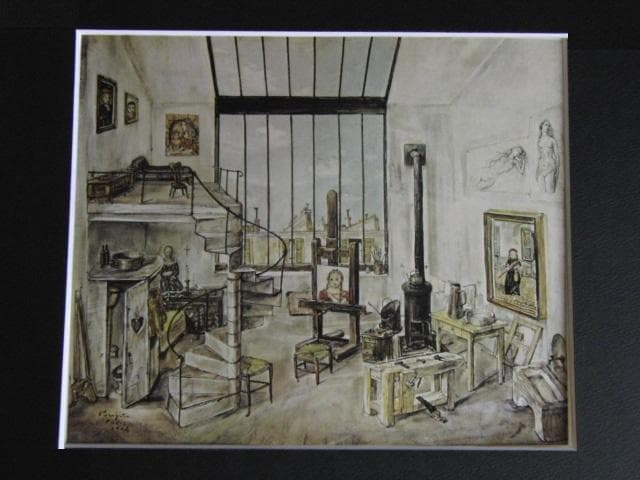 藤田嗣治、【フジタのアトリエ 】、希少な限定額装用画集画、新品高級額 額装付