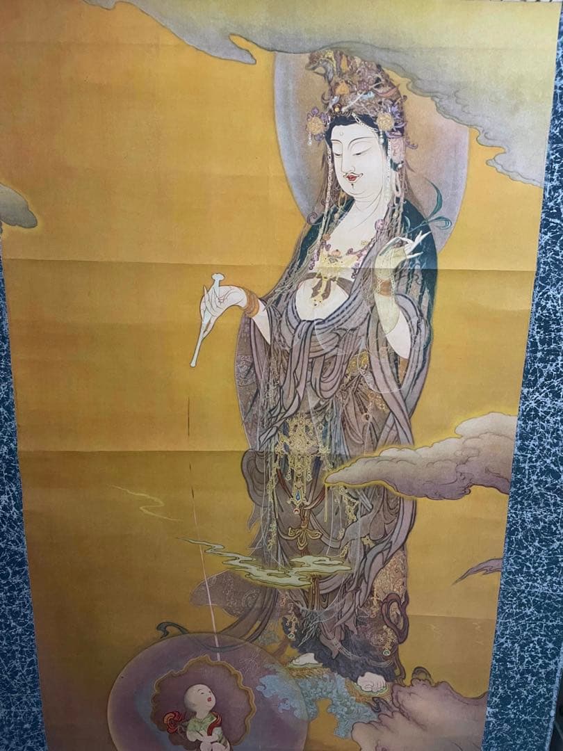 國寳 【狩野芳崖 悲母観音 】骨董品 アンティーク 日本 掛け軸 中国