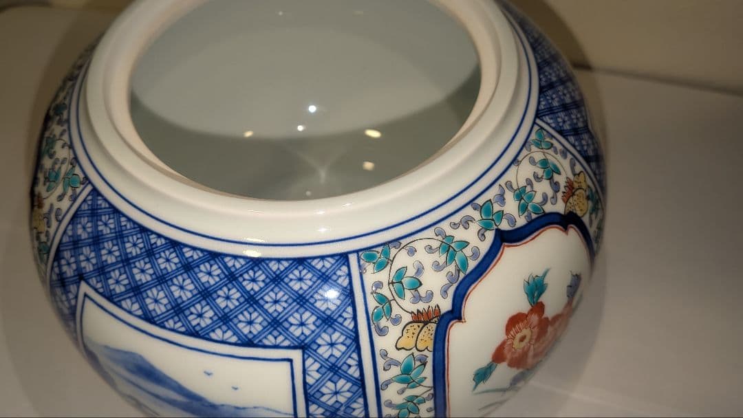 館林貞夫』古琳庵窯 間取山水 水指 茶道具 共箱共布栞