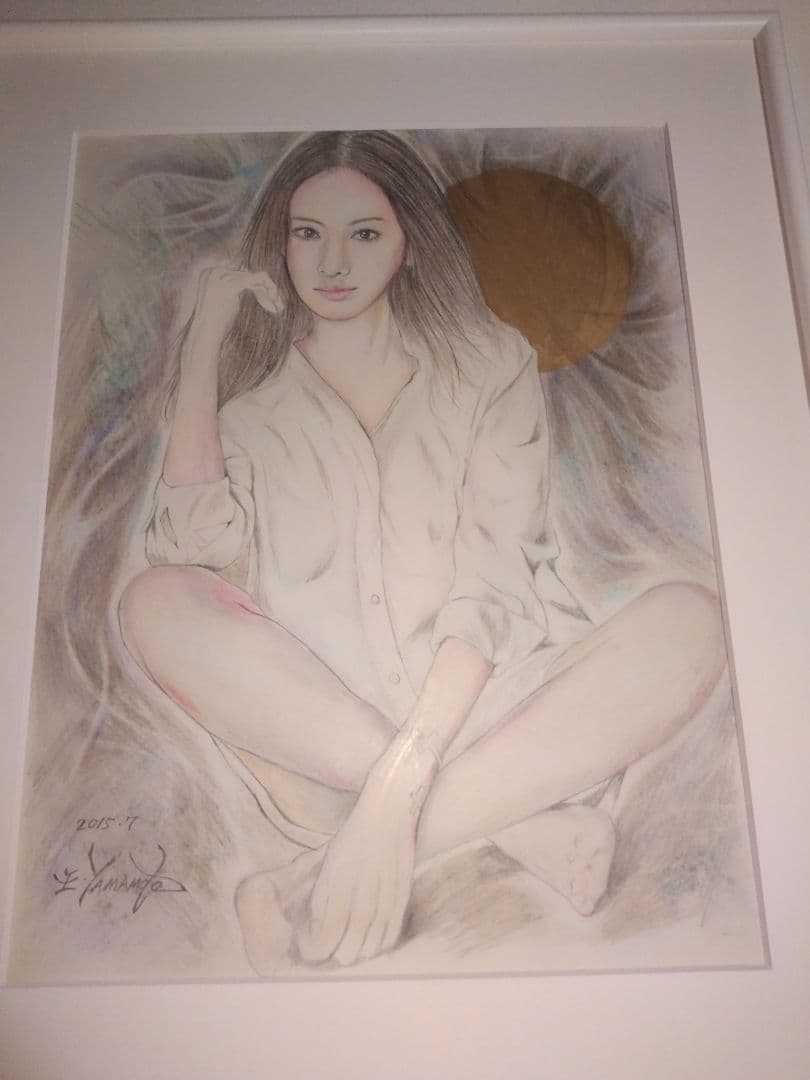 美人画、裸婦、絵画6F、山本英二、ワイシャツK、木枠新品額縁、真作、肉筆