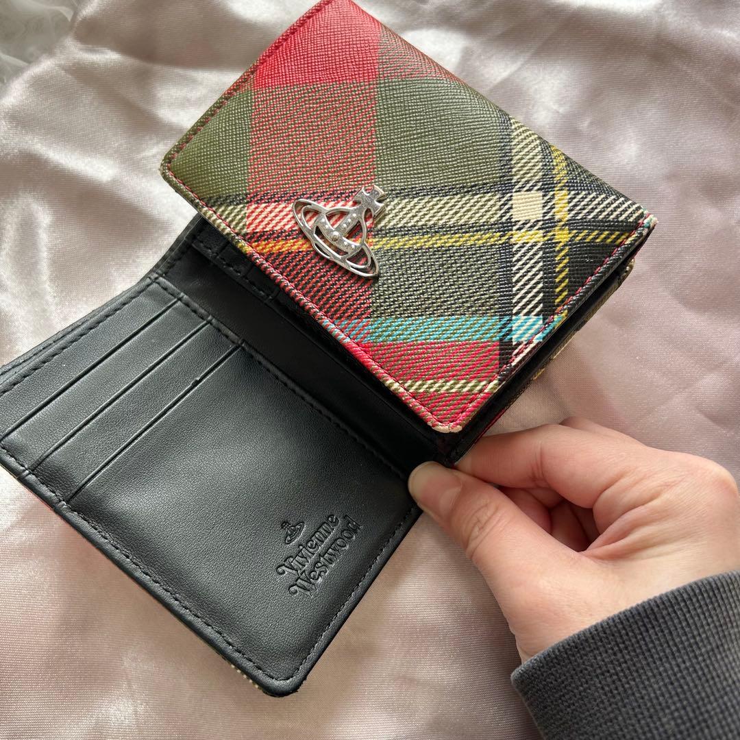 レア ◇ Vivienne Westwood 財布：三折り＋がま口 緑チェック柄
