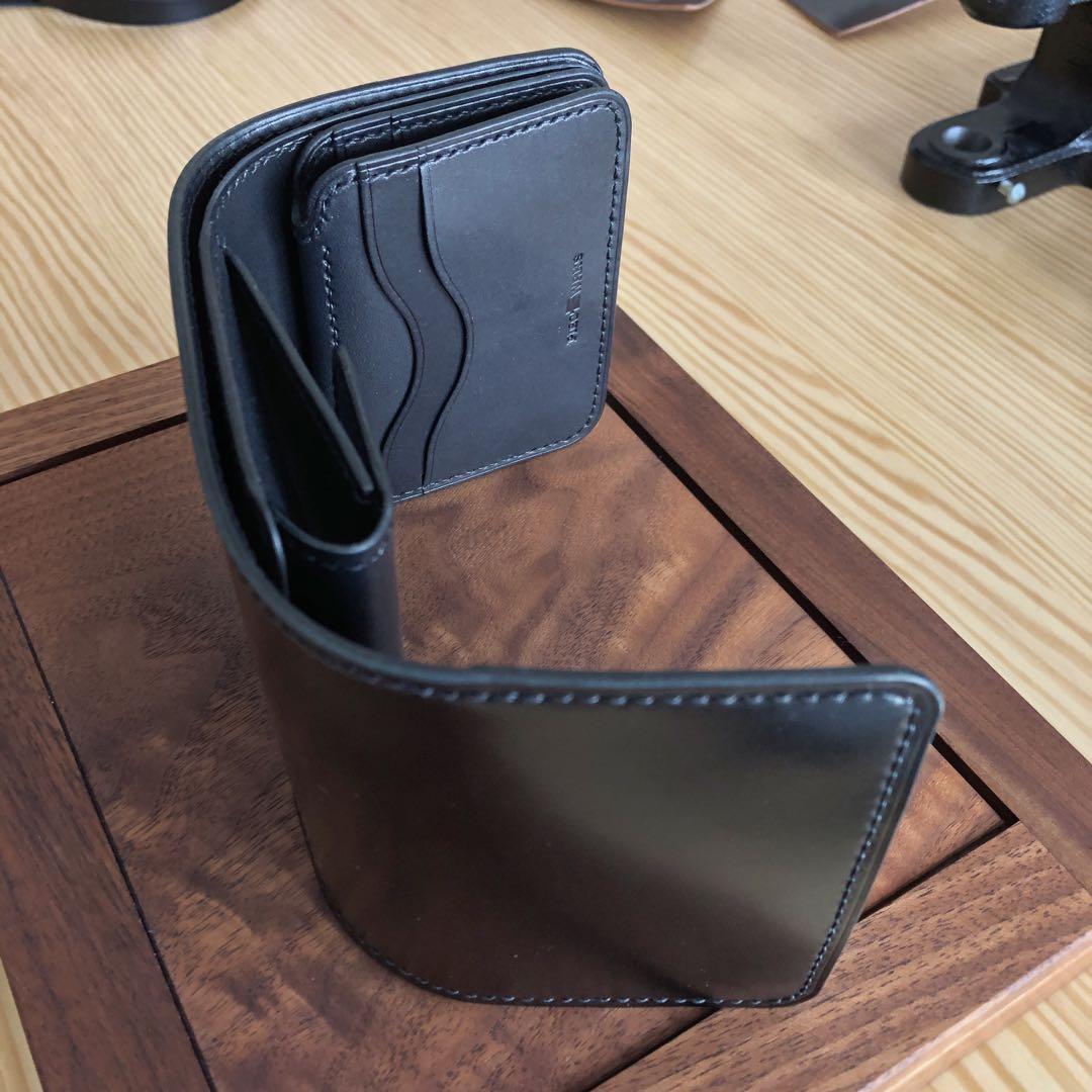 新喜皮革コードバン×サドルレザー 三つ折りミニウォレット 総手縫い ブラック