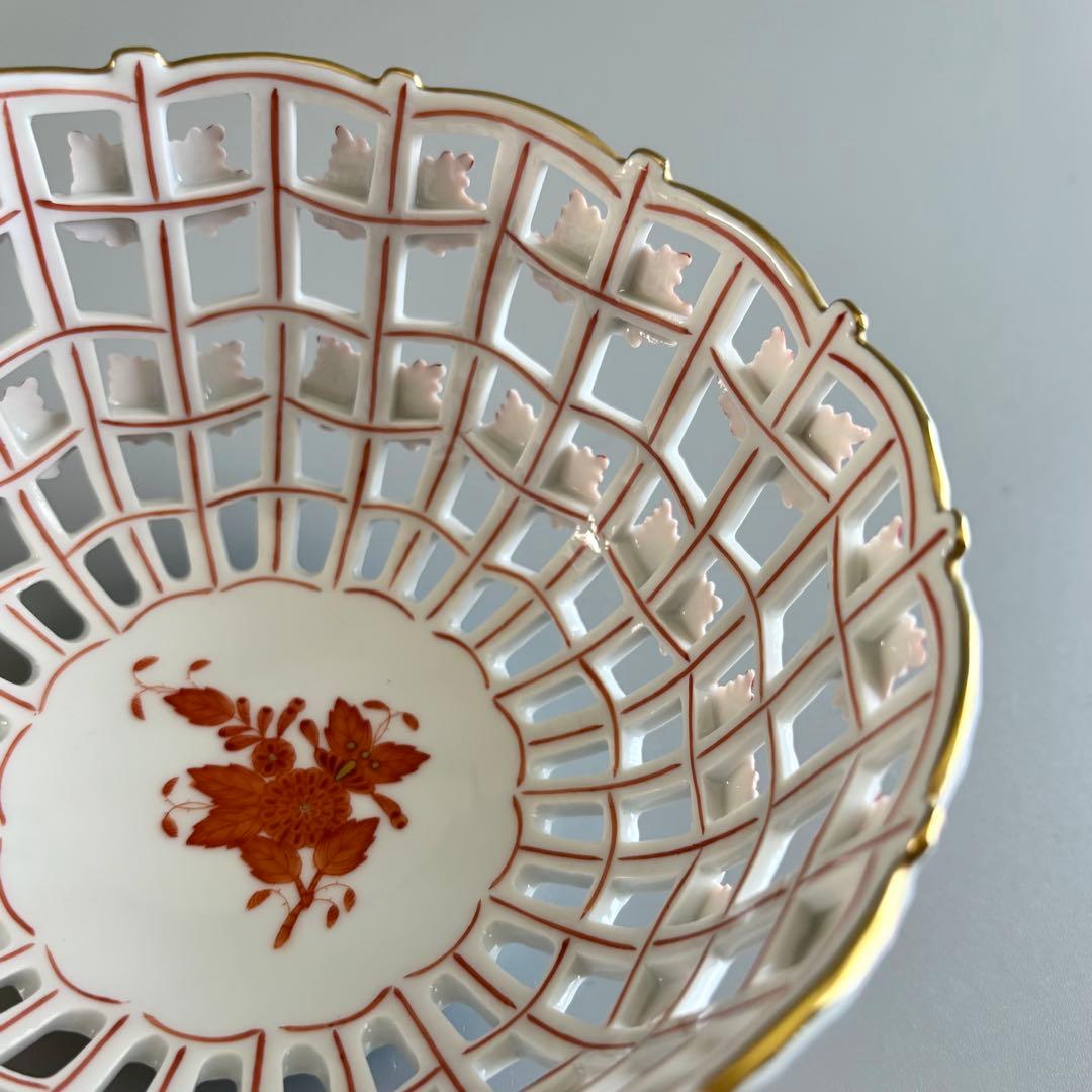 HEREND ヘレンド アポニーオレンジ 手描き 透かしバスケット【未使用】