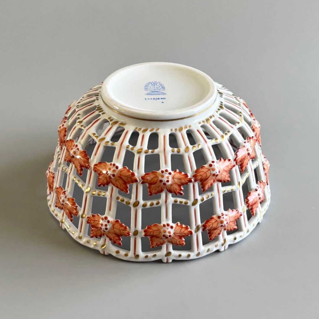 HEREND　ヘレンド　アポニーオレンジ　手描き　透かしバスケット【未使用】