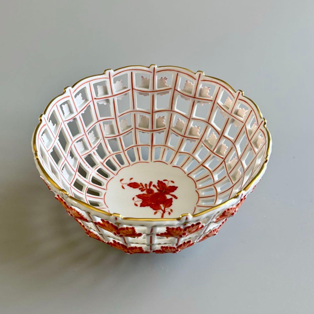 HEREND　ヘレンド　アポニーオレンジ　手描き　透かしバスケット【未使用】