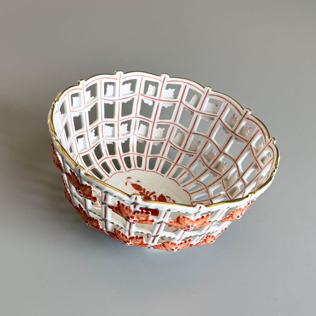 HEREND ヘレンド アポニーオレンジ 手描き 透かしバスケット【未使用】