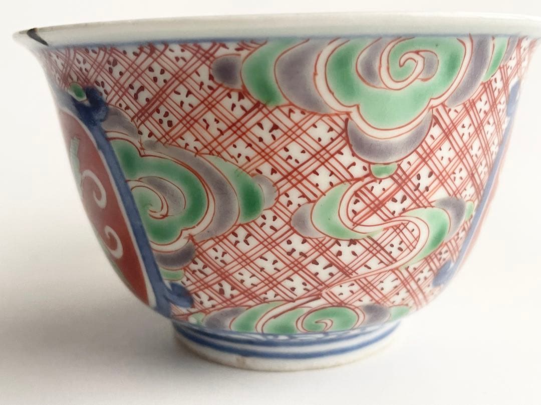 骨董 アンティーク 古伊万里 色絵 花文様 小鉢 向付 小碗 色絵花卉文輪