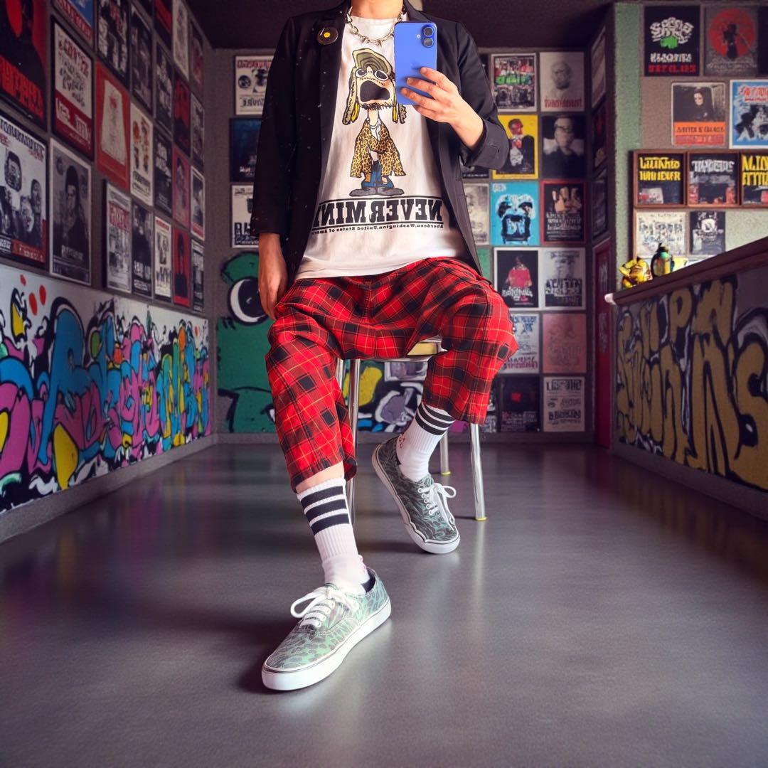 トリココムデギャルソン　赤黒タータンチェック　サルエルパンツ