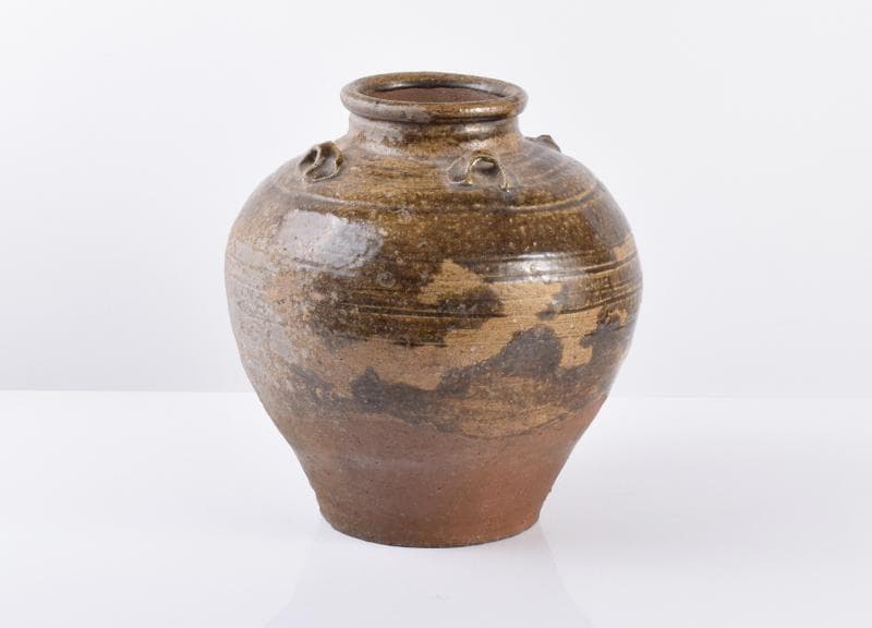 瀬戸焼古瀬戸四耳壷葉茶壷木製蓋付高さ約42cmCR6312F