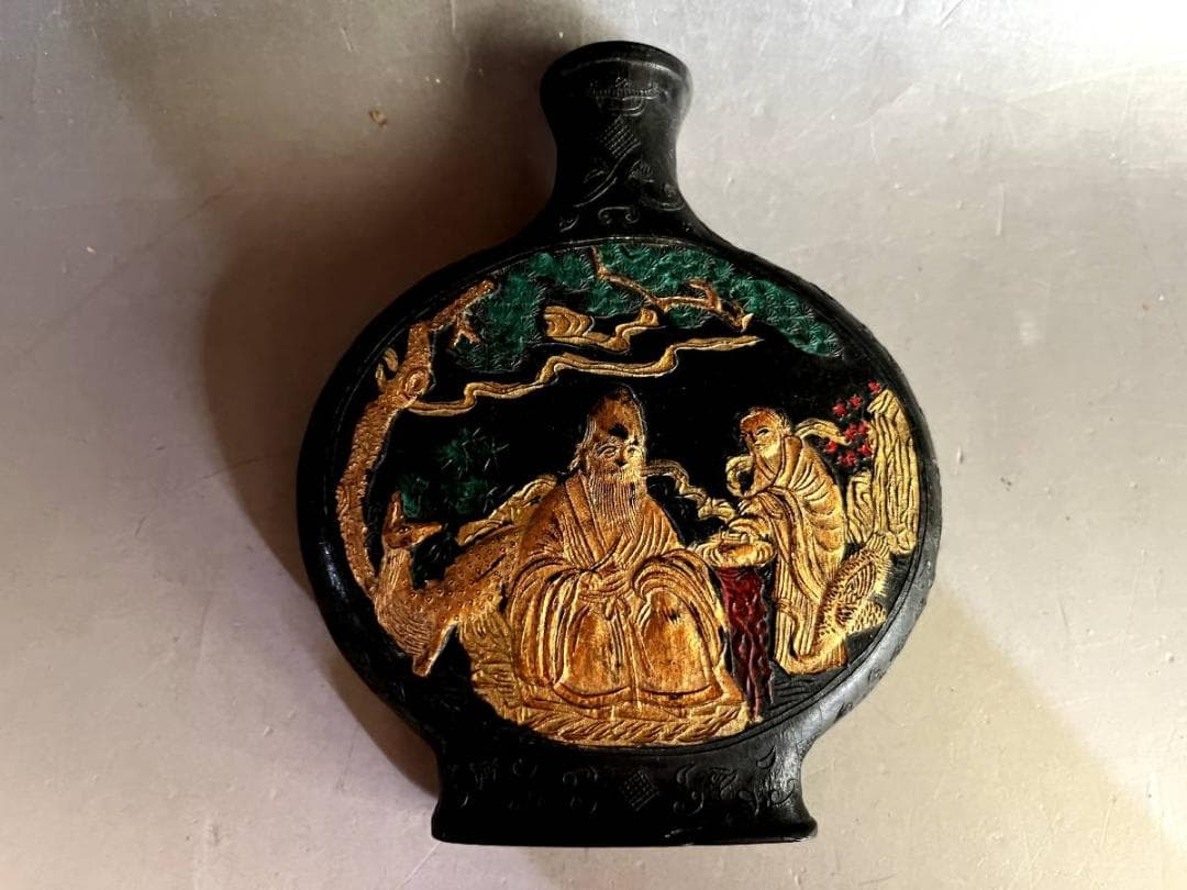 墨■中国墨 古墨 人物絵 壷型 圖片摘自 程氏墨苑 南極一星高居井 唐物 骨董■