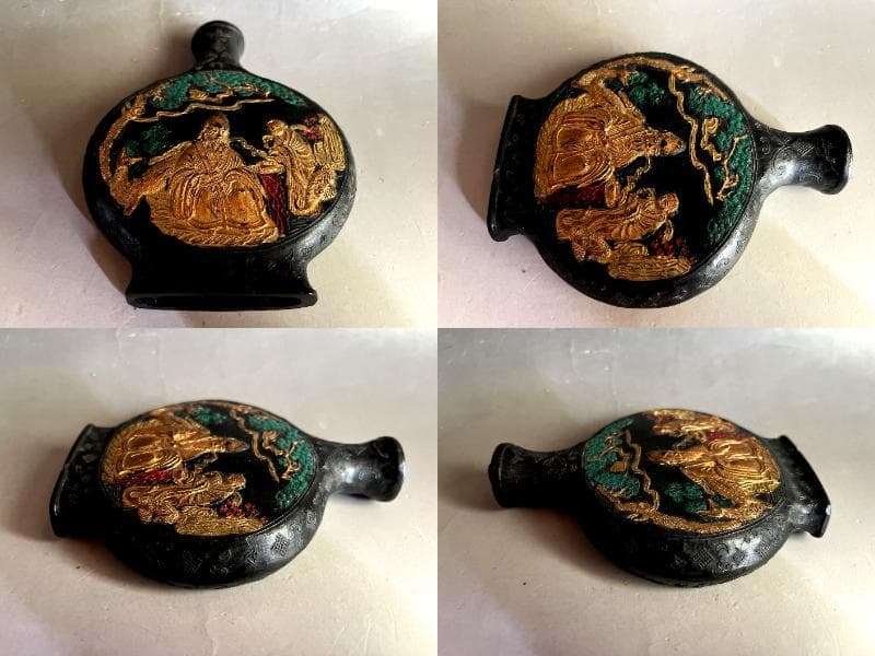 墨■中国墨 古墨 人物絵 壷型 圖片摘自 程氏墨苑 南極一星高居井 唐物 骨董■