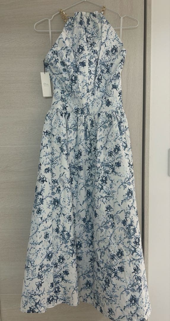 新品 DEA ローブドフルール ドレス キャバ ホルターネック ロング ブルー