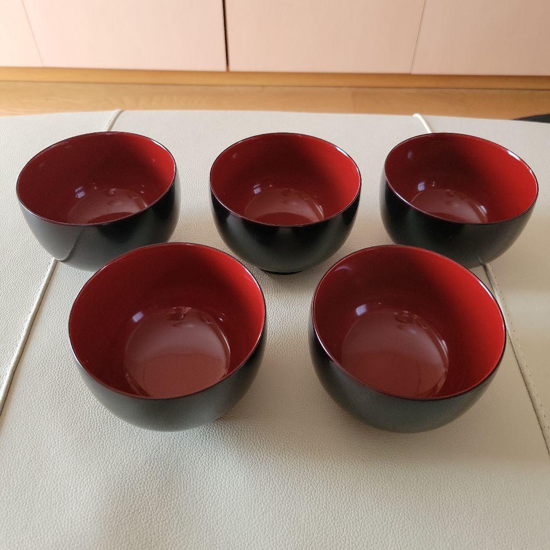 未使用 懐石道具 黒塗 松葉蒔絵 箸洗 六客揃 小吸物椀 和食器 汁椀 蓋付椀