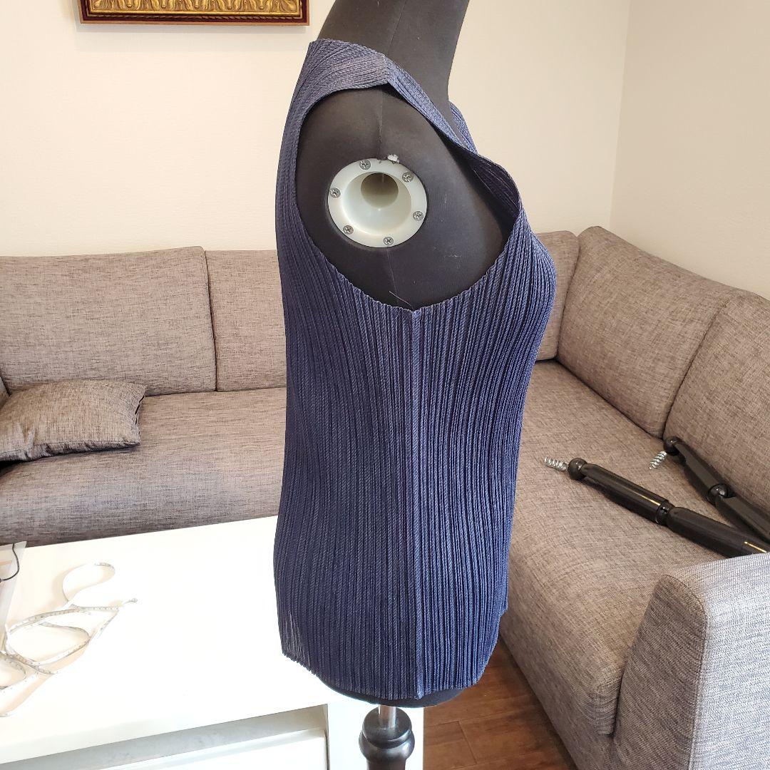 美品　PLEATS PLEASE　プリーツプリーズ　タンクトップ　紺ヘリンボーン