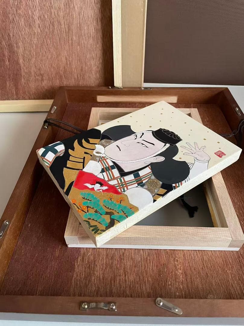 真作　長谷川貞信　五代目　「弁慶」　役者絵　共シール　金箔落　日本画家、浮世絵師