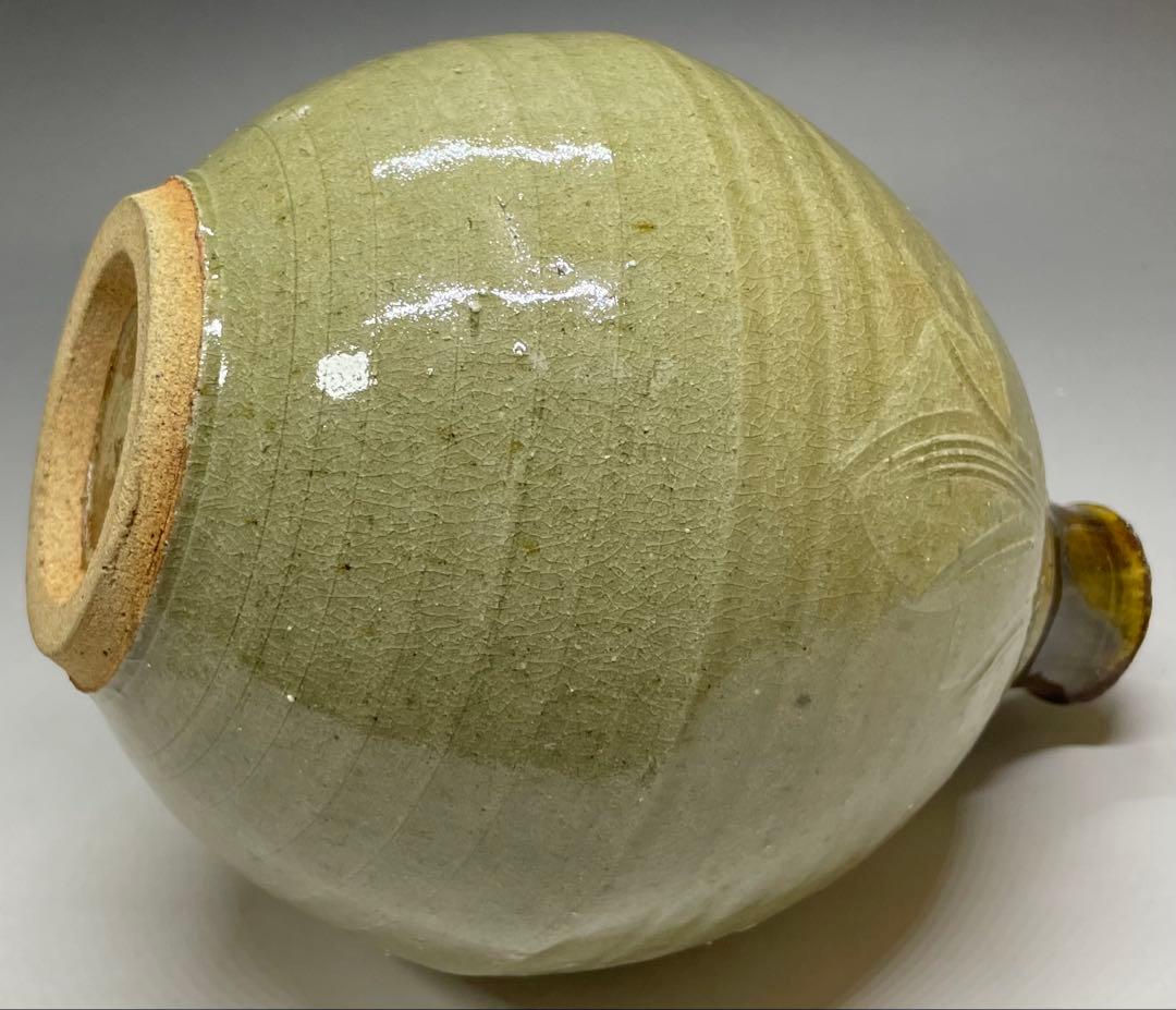 人間国宝　濱田庄司　葉文瓶　花瓶　益子焼　C9258