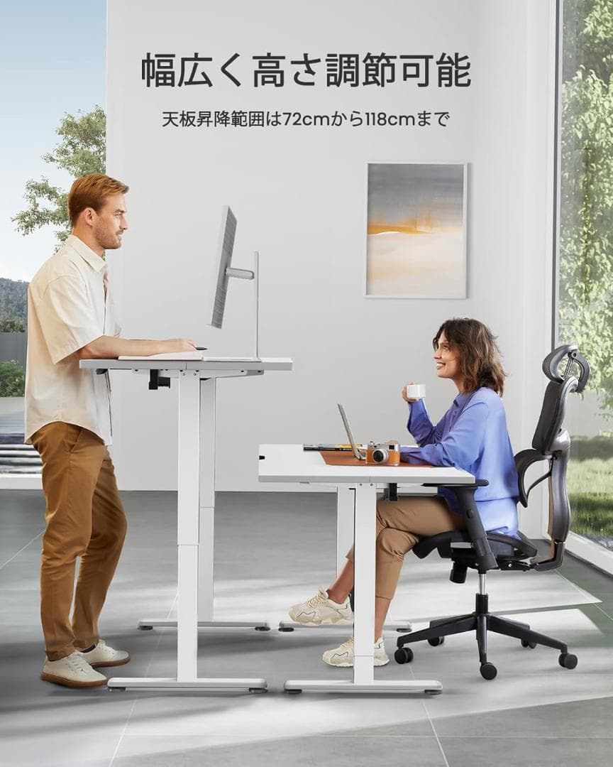 【開封済・未使用】ErGear 電動 昇降式 デスク オフィスワークテーブル 白
