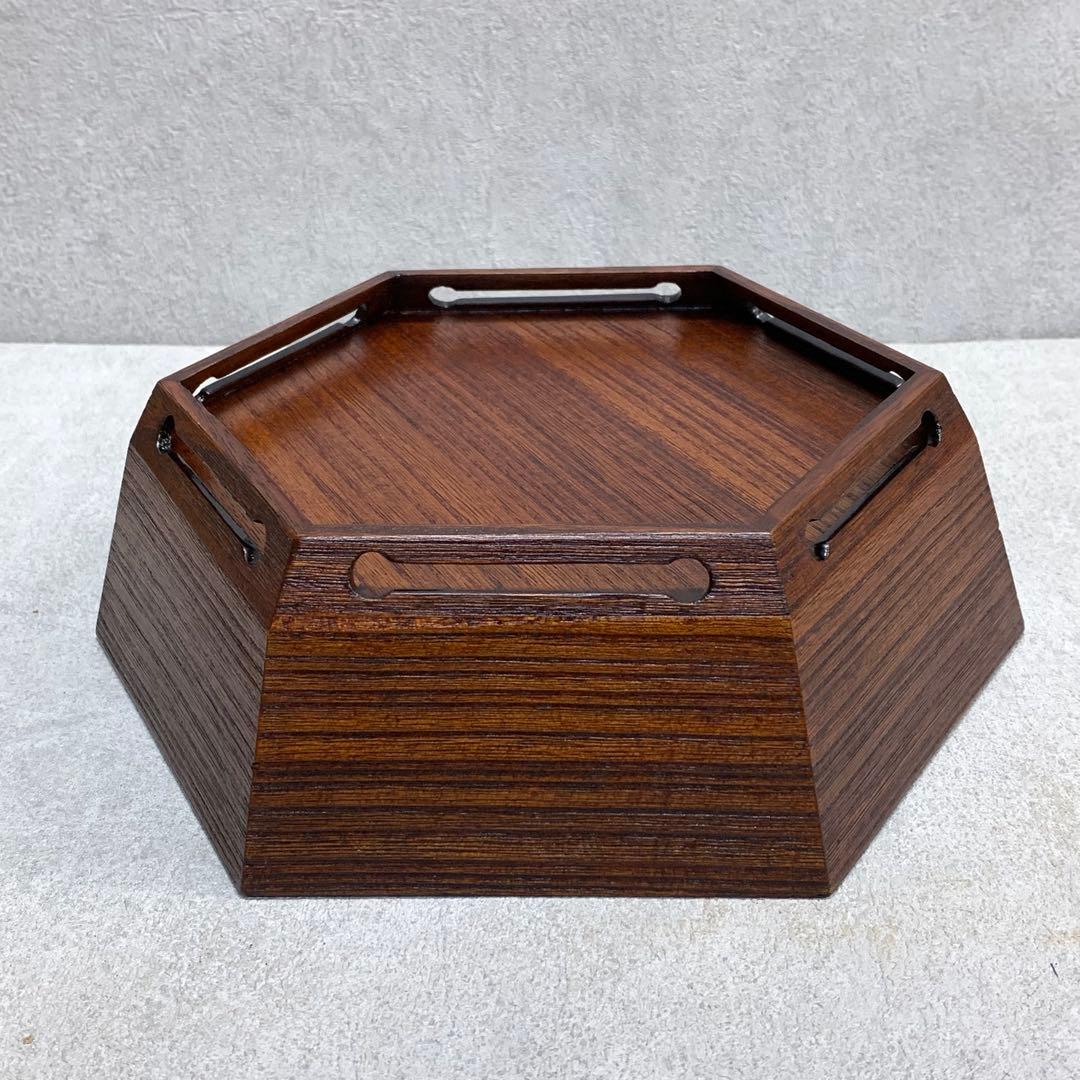 菓子器 堅地屋清兵衛 塗師 茶道具 茶の湯 木目 六角