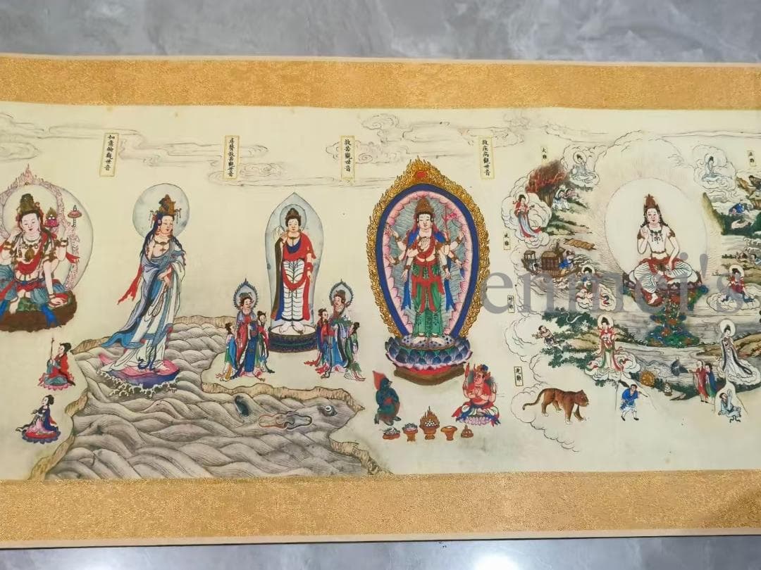 中国古美術 丁観鵬作款 法界源流図 十米 水墨画 手絵絹本 古