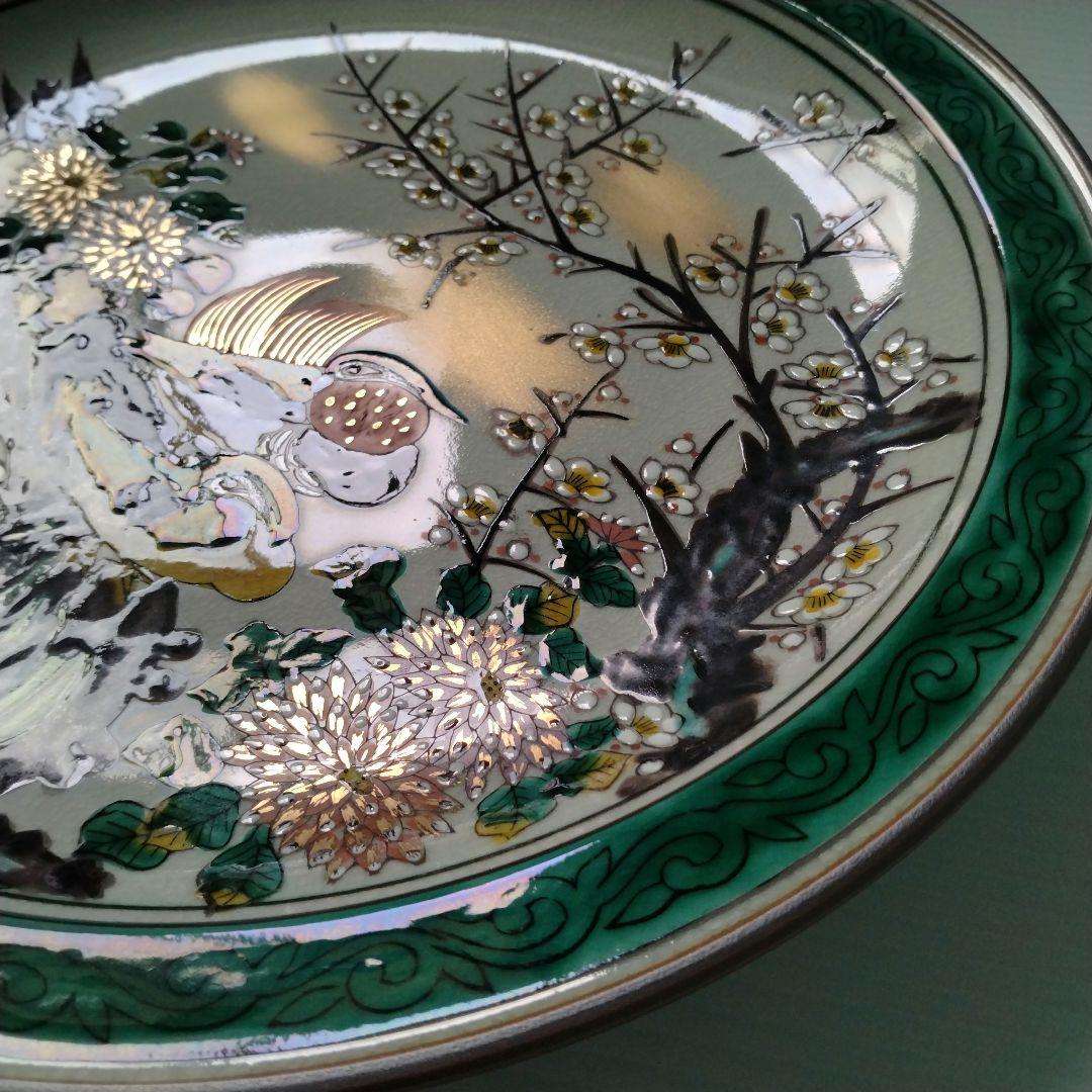 九谷焼 九谷松月 松月 花鳥図 飾り皿 飾皿 大皿 絵皿 10号 31cm - メルカリ
