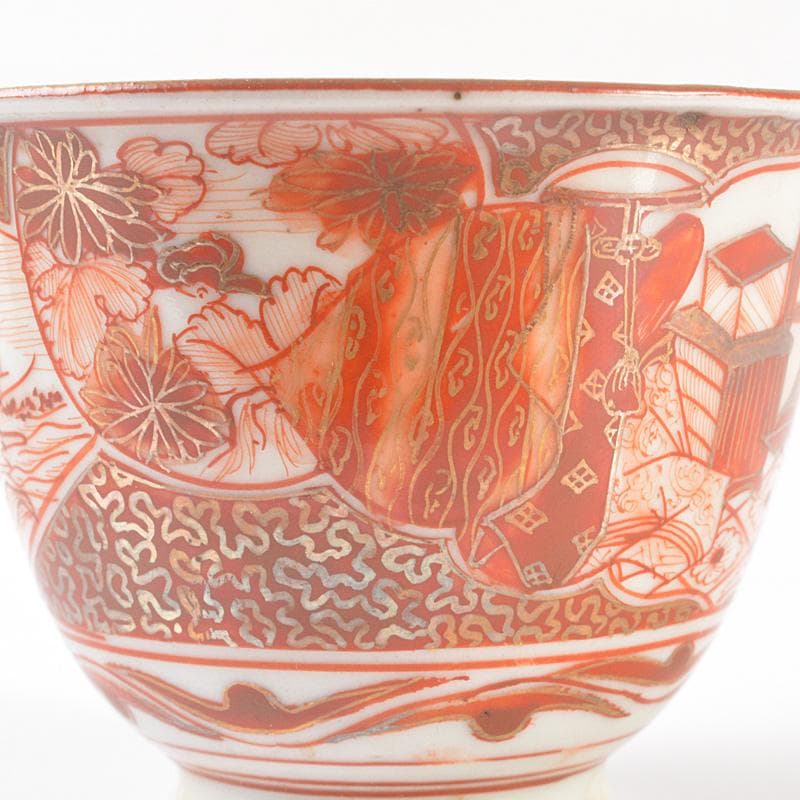 九谷焼 古九谷 九谷造 赤絵金彩 山水人物文 酒盃 ぐい呑 5客 V R6502