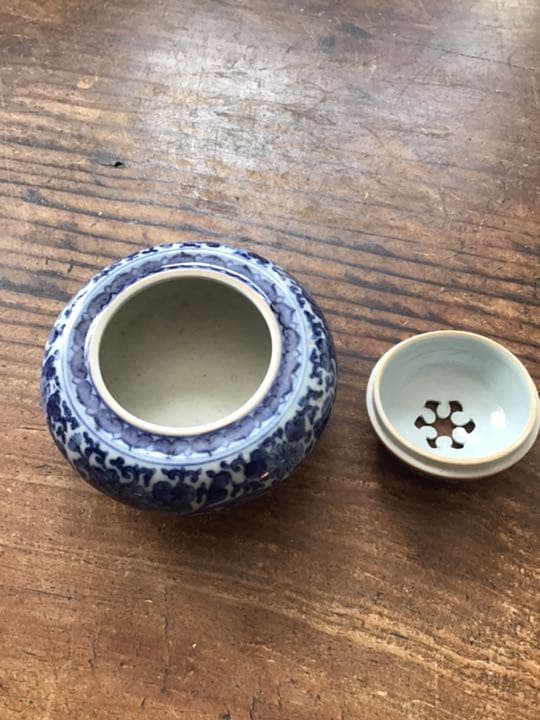 嶋田寿楽 古染付花唐草文香炉 九谷焼