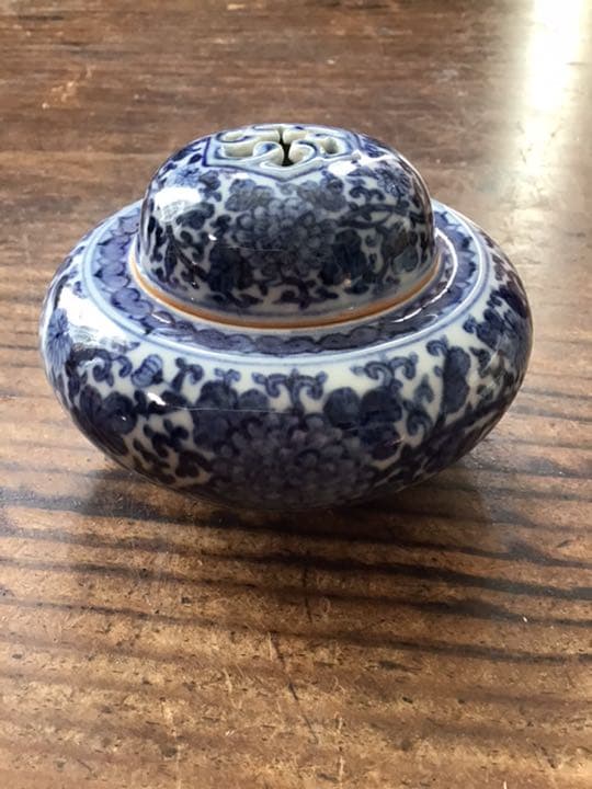 嶋田寿楽 古染付花唐草文香炉 九谷焼