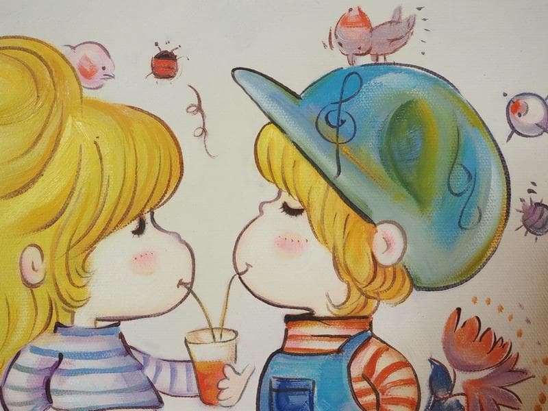 値下げ】人物画 油絵 水森亜土 F6号 額付き 手描き 肉筆