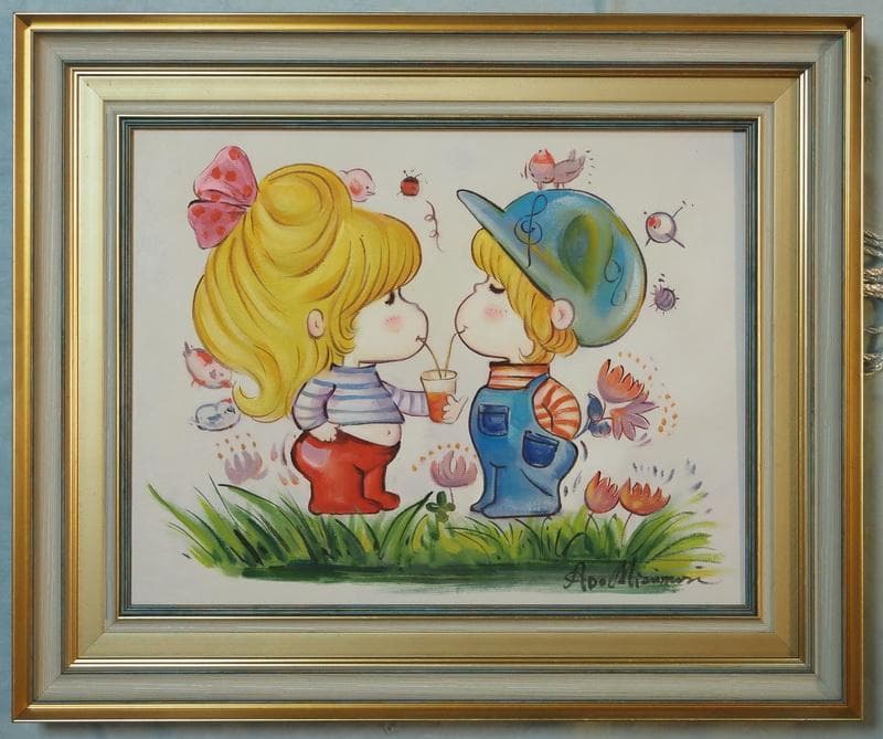 値下げ】人物画 油絵 水森亜土 F6号 額付き 手描き 肉筆