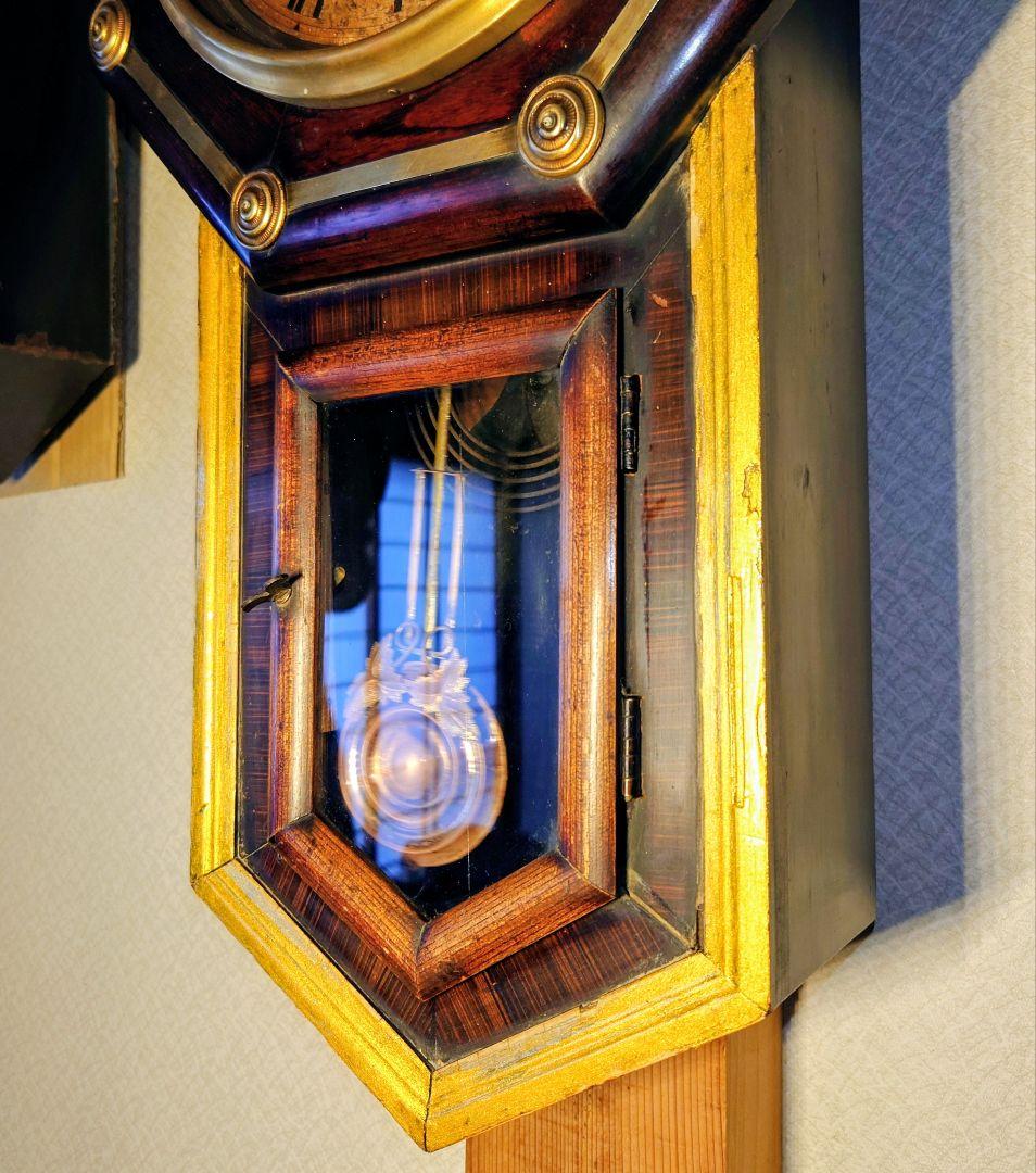 〈完動・美品〉北出時計　鋲打八角尾長ゼンマイ振り子時計　アンティーク古時計