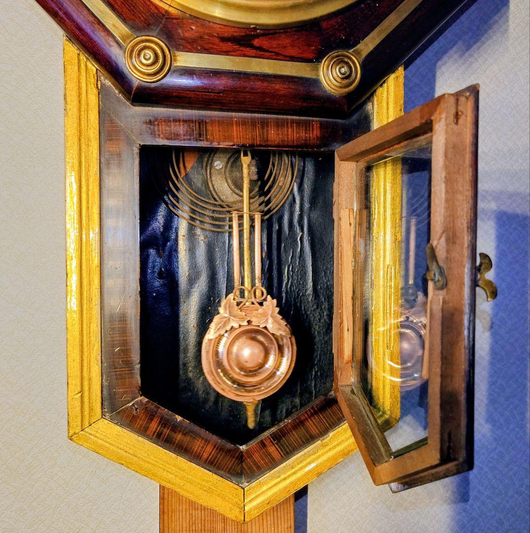 〈完動・美品〉北出時計　鋲打八角尾長ゼンマイ振り子時計　アンティーク古時計