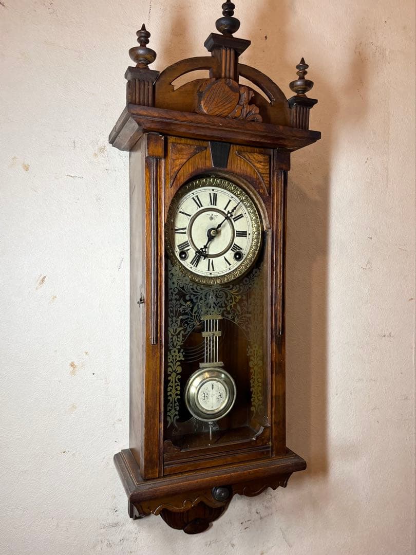 珍品　柱時計　装飾型　古時計　レトロ　ゼンマイ　ボンボン　アンティーク　振り子