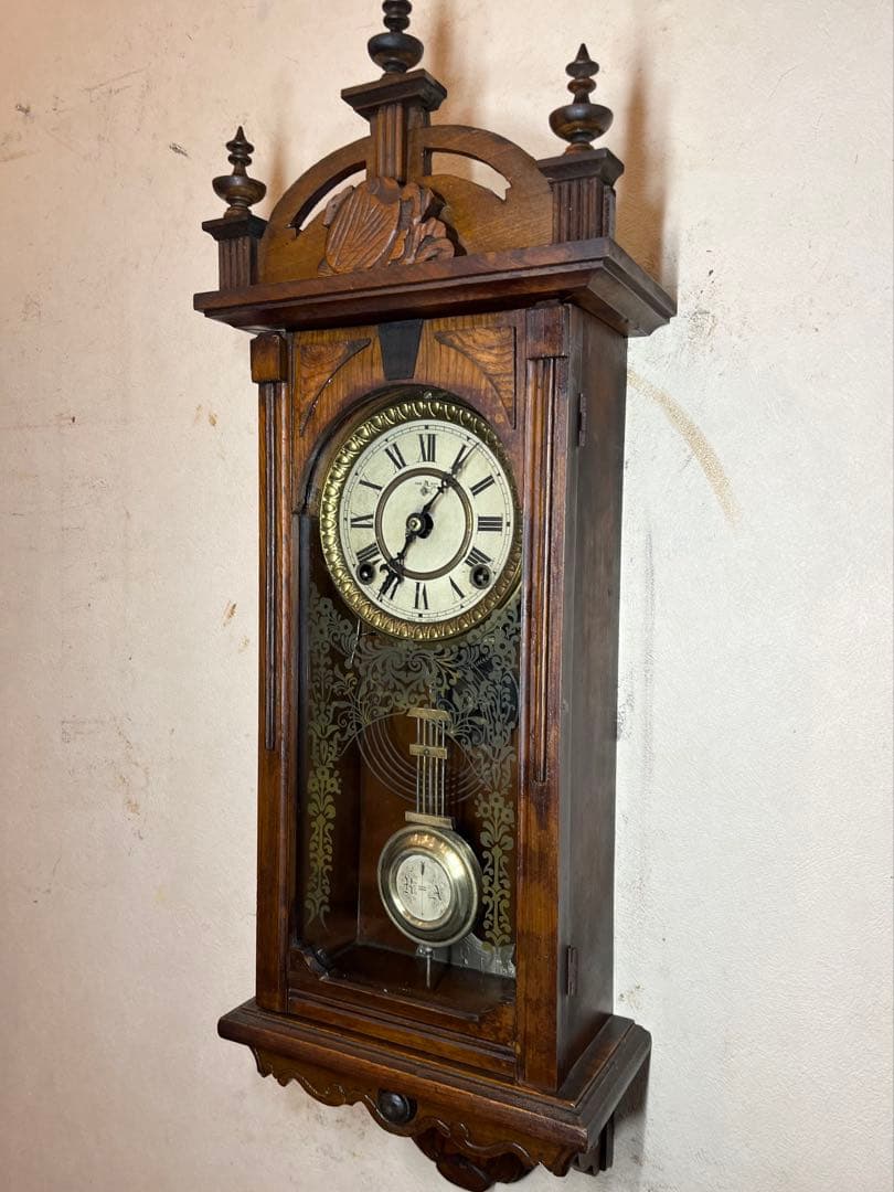 珍品　柱時計　装飾型　古時計　レトロ　ゼンマイ　ボンボン　アンティーク　振り子