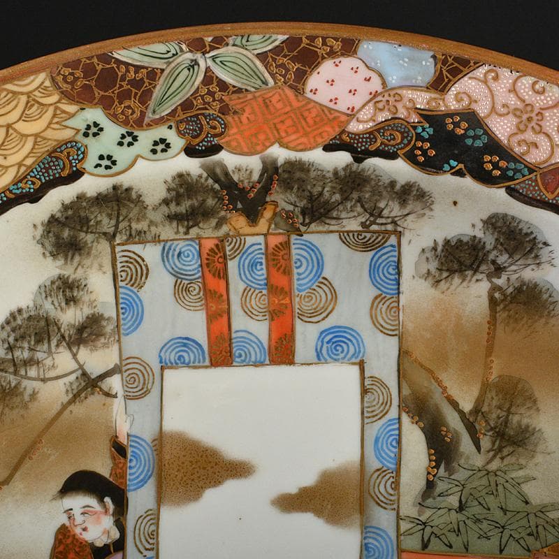 九谷焼　古九谷　色絵金彩　人物文　大皿　飾皿　直径約38cm　M　R6150B