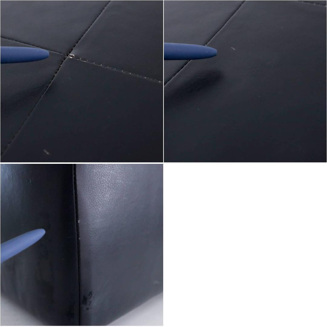 値下げIDC大塚家具 総本革 レザー張り スクエアスツール オットマン ブラック