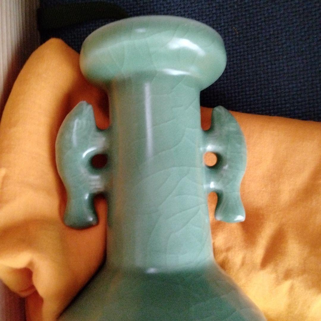 最終値下げ　旧家蔵中国骨董【南宋青磁 双魚耳付花入】 貴重コレクション