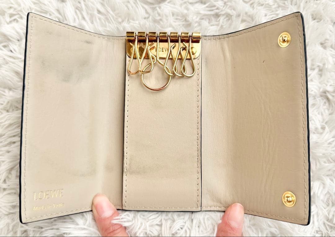 美品】 LOEWE ロエベ リピートアナグラム 6連キーケース ベージュ