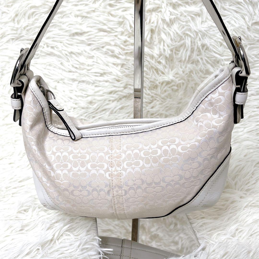 バッグ COACH Signature Mini Hobo White Jacquard