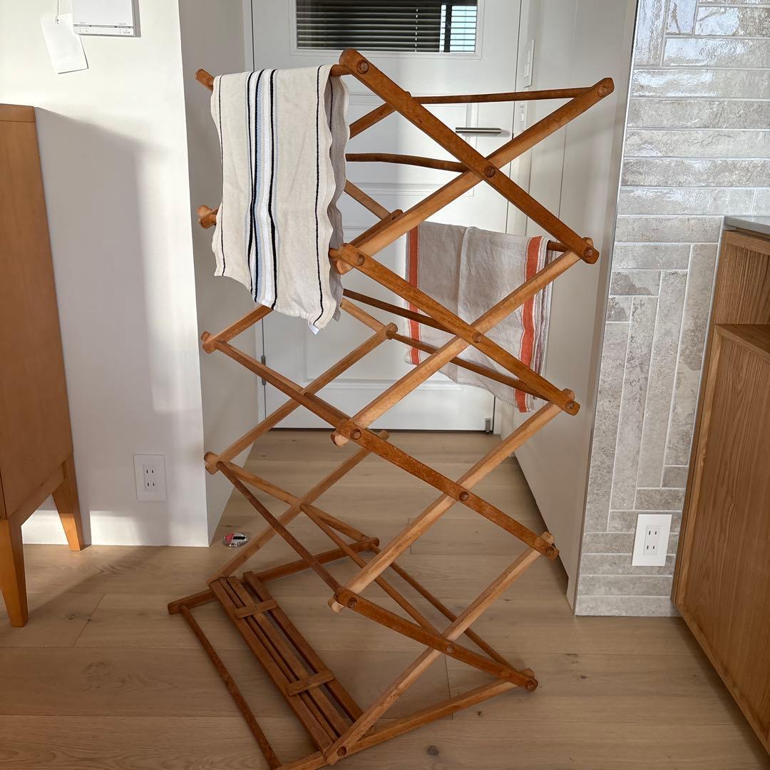 天然木製折りたたみランドリードライヤー ハンガー アンティーク
