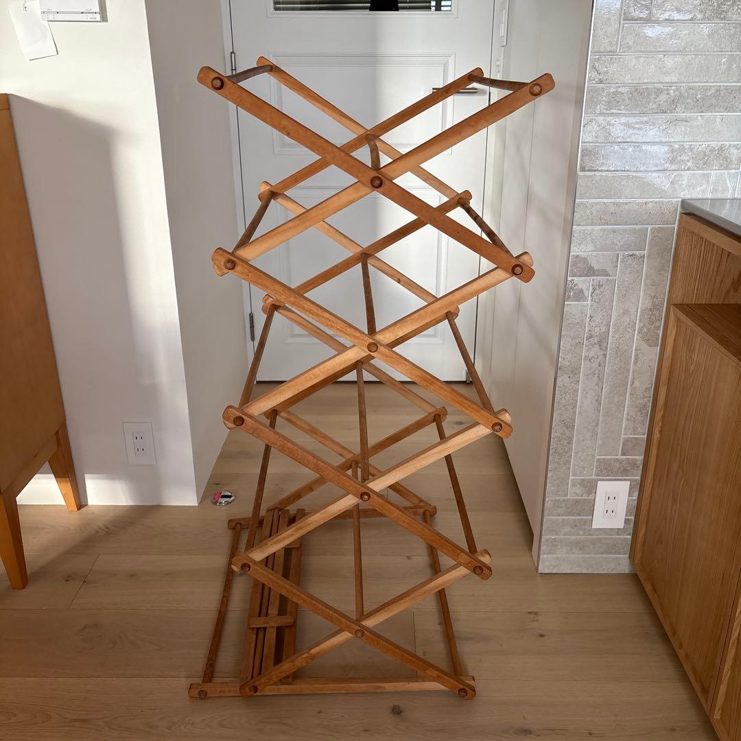 天然木製折りたたみランドリードライヤー ハンガー アンティーク