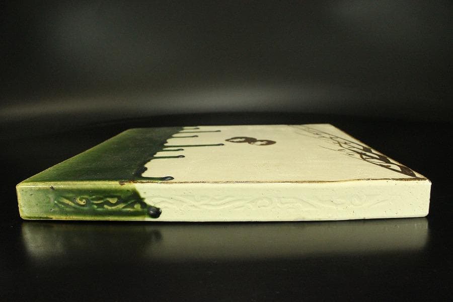 茶道具 織部 敷瓦 オリベ 美品(A185)