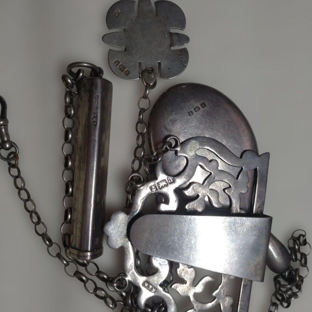 アンティーク シルバー シャトレーン シャトレーヌ スターリング 手鏡