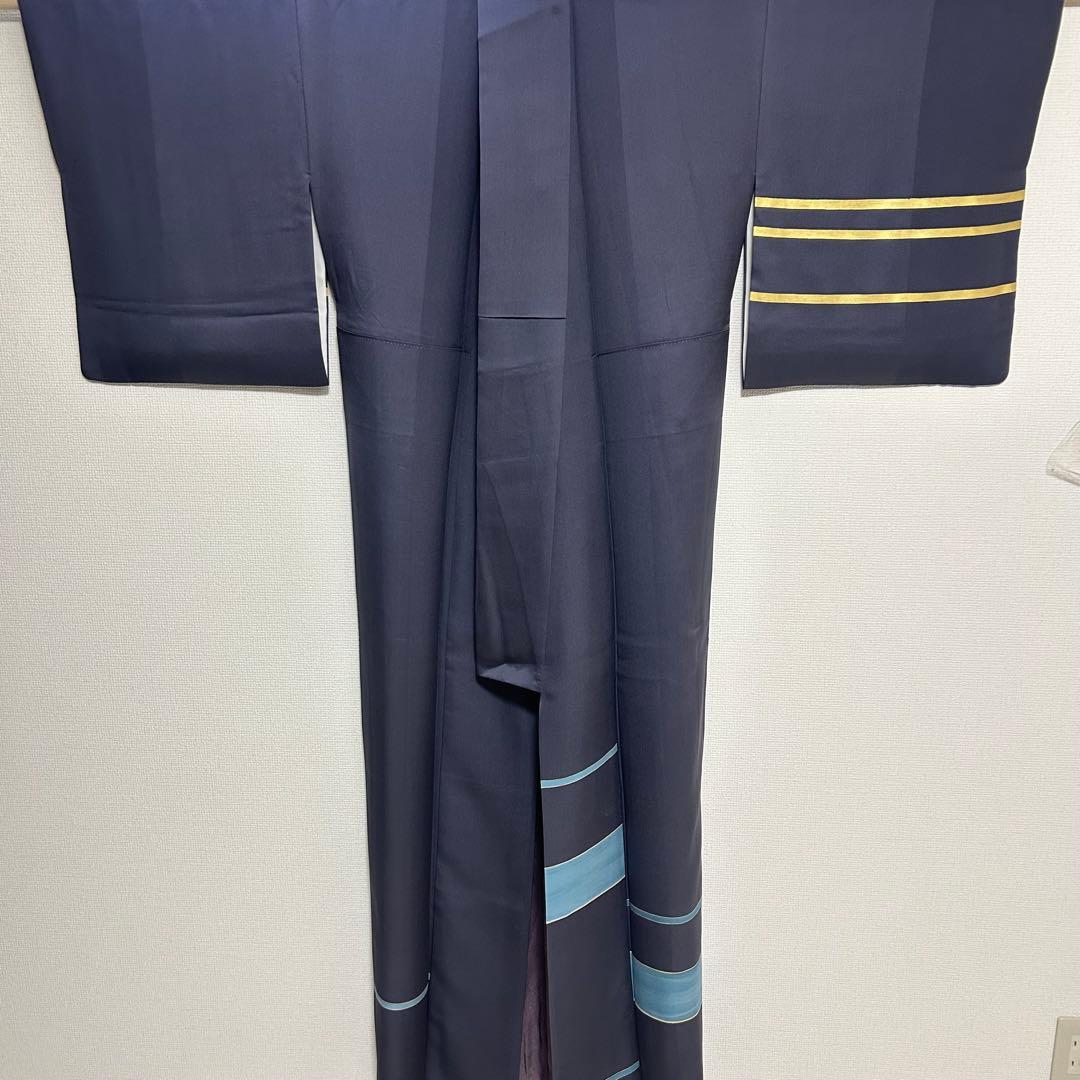 【 値下げ 】 一蔵謹製　八掛がオシャレ！　表もボーダーでオシャレな訪問着４１３