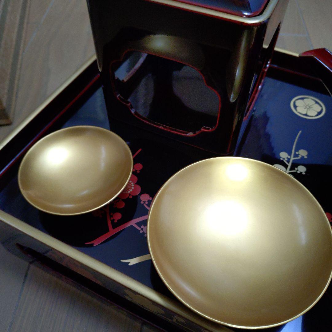 会津塗　御屠蘇器セット　(菊華堂製)美品　 紙箱入