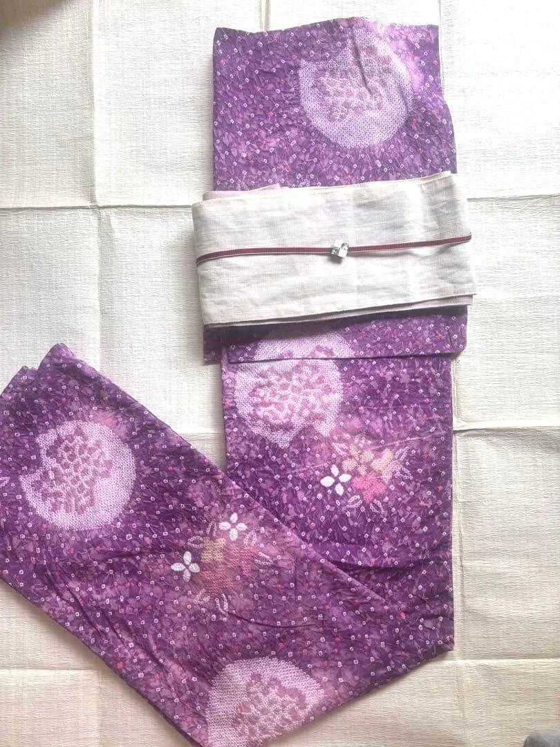 セール中❣️ 希少な色　きれいめ赤紫 有松　絞り　高級　浴衣 紫陽花　手縫い