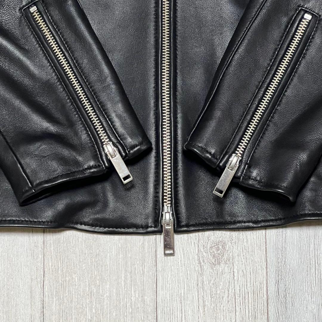 STUDIOUS レザージャケット シングルライダース ノーカラー 羊革 3