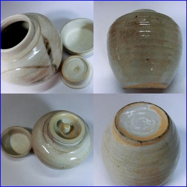 茶入れ□古瀬戸蓋付茶入 菖蒲紋 粉引き白釉 茶道 時代物