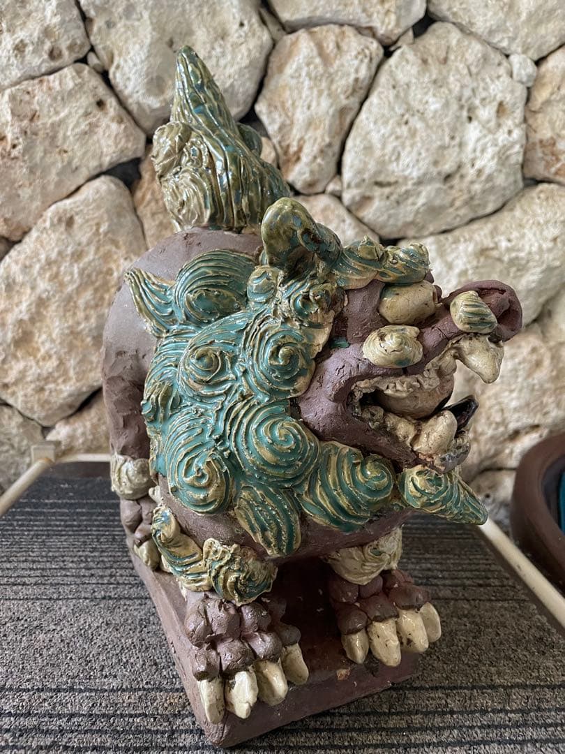 島常賀　台付シーサー　名工　壺屋焼　美品