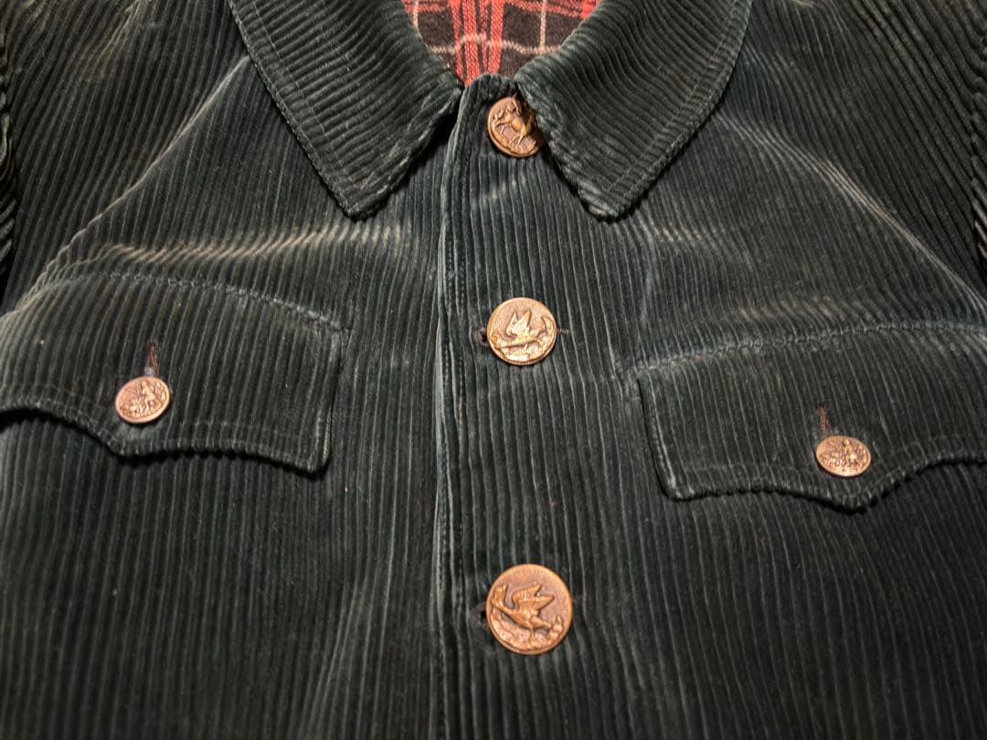 や*と様 フランスヴィンテージ 動物ボタン ハンティングジャケット グリーンコー