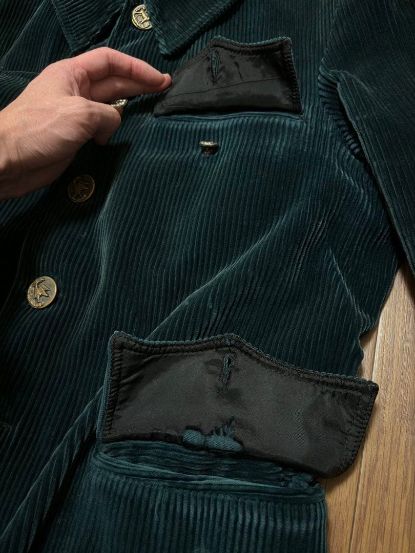 や*と様 フランスヴィンテージ 動物ボタン ハンティングジャケット グリーンコー